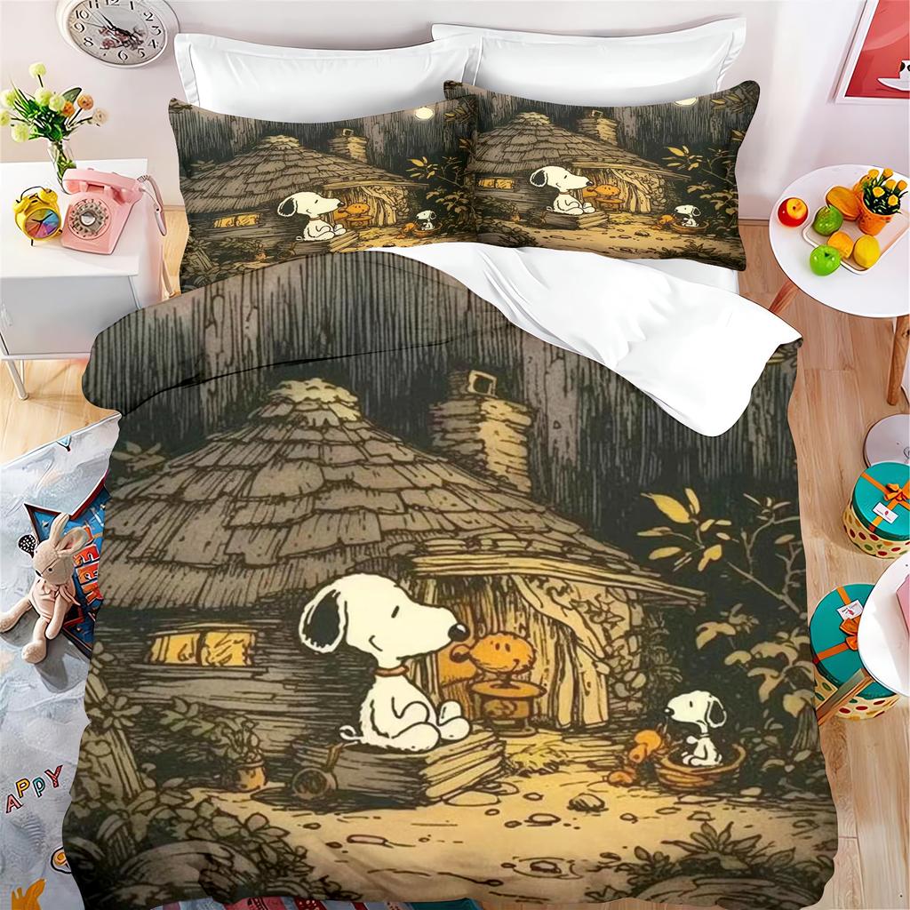 Snoopy Cartoon Duvet 3-Piece Set Quilt Cover King Size Cute Teenager Bedding Children Room Decor Home Anime Gifts For Kids