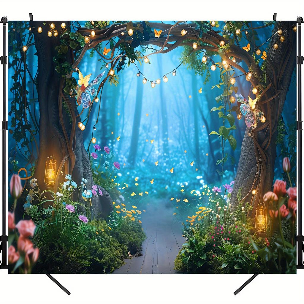 Striscione Incantevole Foresta delle Fate Festa delle Fate - Sfondo versatile in poliestere per compleanni, battesimi e altro ancora