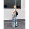 Womens High Waist Distressed Washed Denim Jeans Loose Straight Leg Wide Trousers Casual Vintage Style