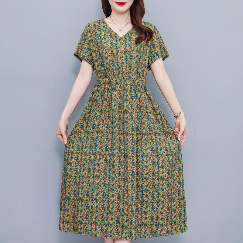Elegant Women Dresses Summer Plus Size Vintage Clothes Short Sleeve Casual Long Dress