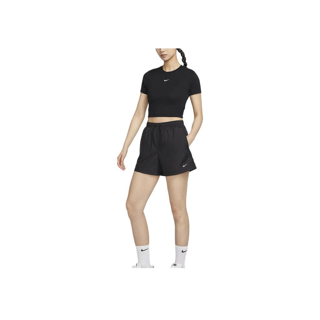 Nike Sportswear Mid-Rise Solid Color Lace-Up Casual Shorts Women Shorts Black White FV7558-010