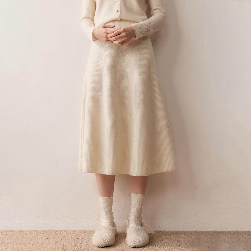 

Женская кашемировая юбка миди с высокой посадкой, плотной вязки, с эластичной талией, Осень/Зима 2025 One Size белый