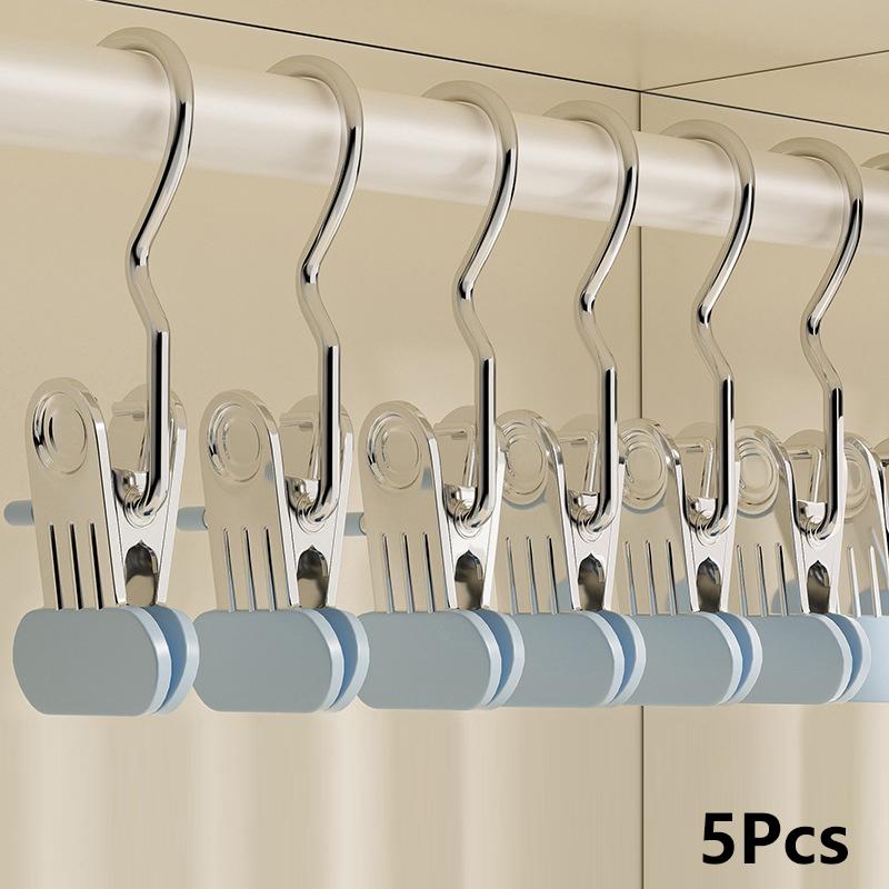 

5/10 шт., улучшенный широкий органайзер для одежды в шкафу, не оставляющий следов, прищепки для одежды с крючками, вешалки для сушки брюк и носков 5Pcs синий