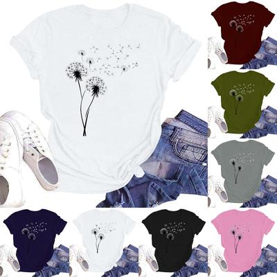 Women's Casual Loose Printed T-shirt Round Neck Pullover Short Sleeved Top