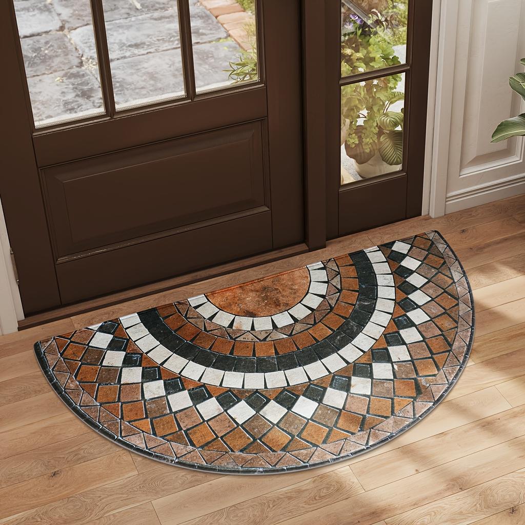 Vintage Roman Style Half Round Door Mat Non-Slip Machine Washable Floor Mat 2D Flat Semi-Circular Rug for Entryway Home Decor