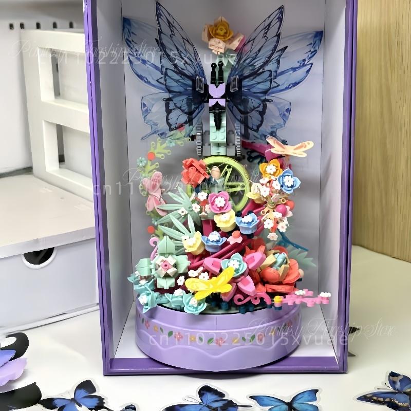 New Music Box Building Blocks Movable Butterfly Assembly Educational Toy Model Dream Desktop Decoration Girl's Birthday Gift