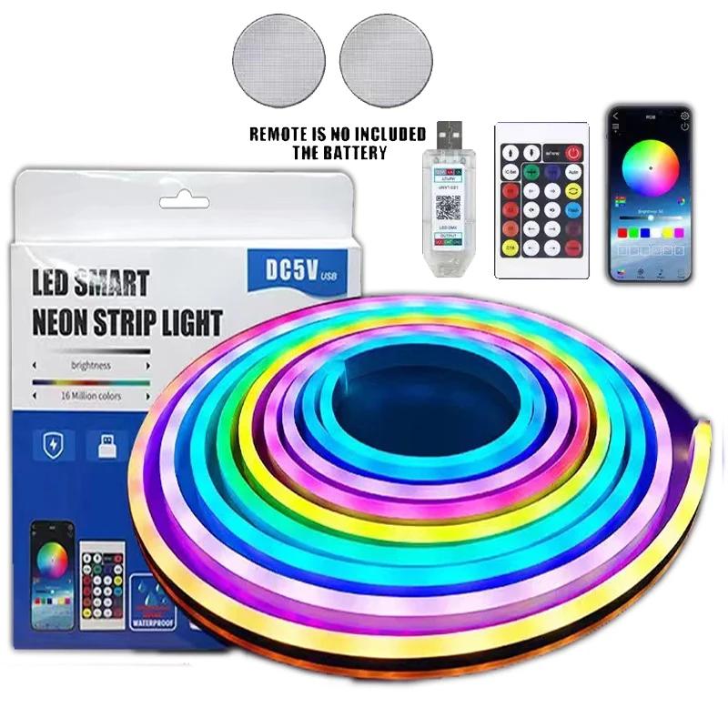 

RGB Светодиодная Неоновая Лента, Управление через Приложение, Синхронизация с Музыкой, Питание от USB для Игр, Спальни, Настенного Декора 3M