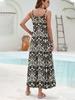 2026 Elegant European & American Spaghetti Strap Long Printed Dress with Pockets
