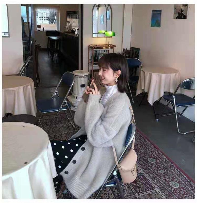 Korean Style Loose Faux Mink Velvet V-neck Cardigan Coat for Women