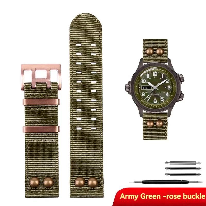 22mm Nylon Strap Willow Nails for Hamilton Watch khaki Aviation Bracelet H77775960 H77696793 Waterproof Outdoor Sport Watchband