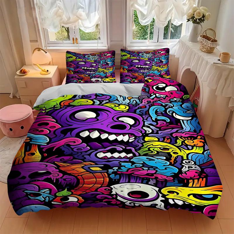 3pcs Anime Cartoon Design Bedding Set with One Quilt Cover and Two Pillowcases (No Core) - Festival Gift for Bedroom Decor, Polyester Fabric.F077