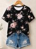 Women's Simple and Versatile Casual Short-Sleeve Floral Print Round-Neck Elegant T-Shirt Stylish Loose-Fitting Women's Top