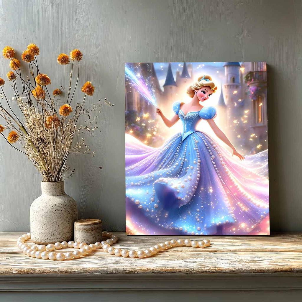 Magic Castle Cinderella Pearl-Inlaid Frameless Art | Handmade Pearl Craft, Magic Castle Theme, for Luxury Fairy Tale Home Decor & Gift Option