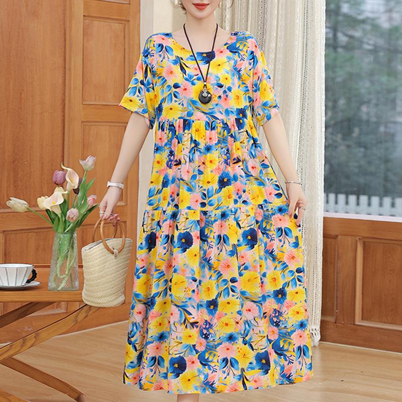 Damenkleid, Sommer, Vintage-Kleidung, lässig, kurzärmelig, langes Kleid für Damen, Sommer-Outfit