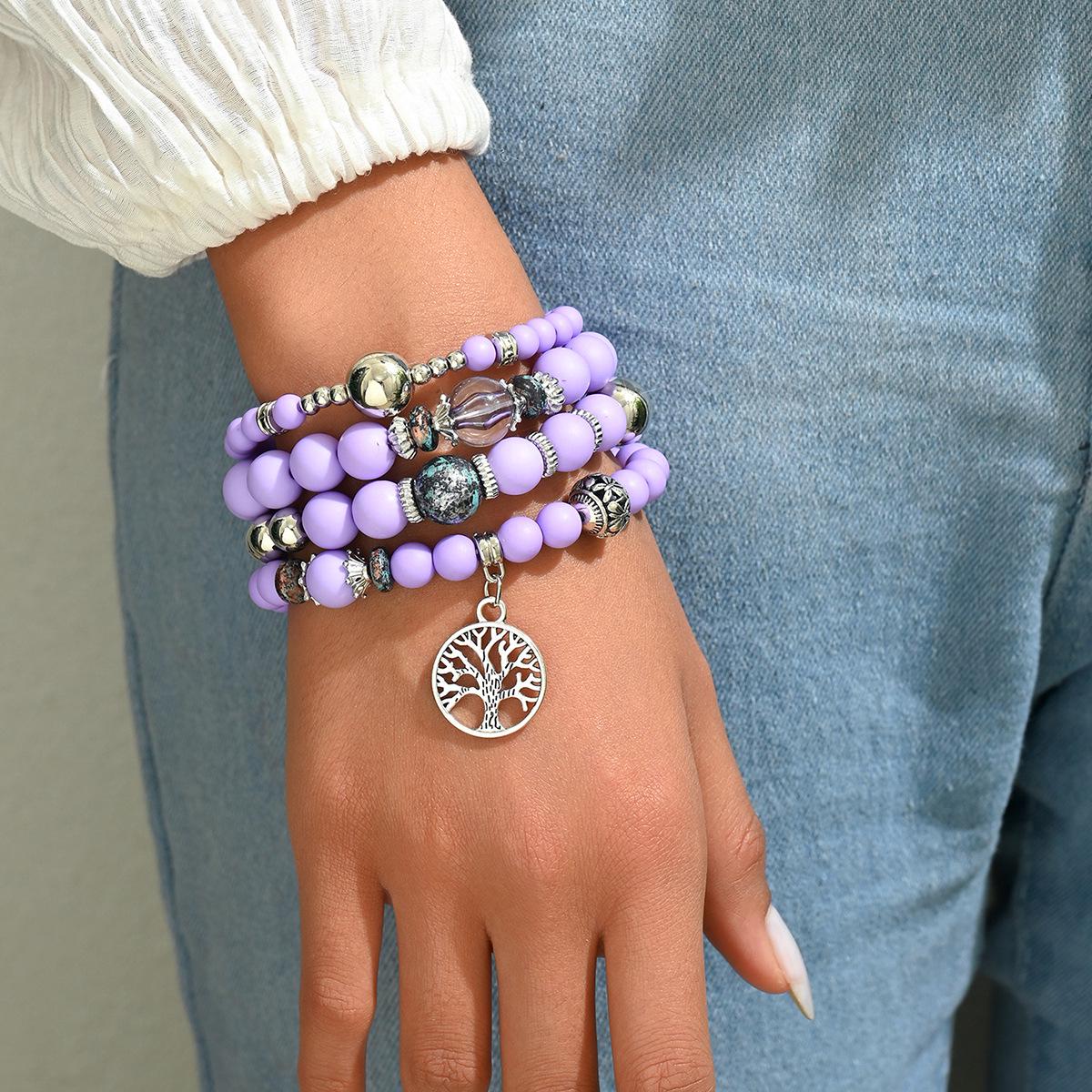 

Європейський та американський набір кришталевих бірюзових браслетів з листовою сплавною китицею - 4 штуки