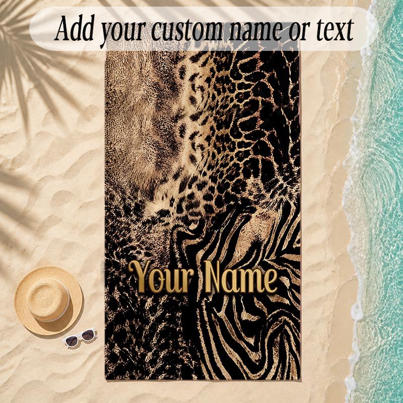 Animals Theme Soft Beach Towel Personalized Custom Name Text Towel Portable for Beach Pool Travel