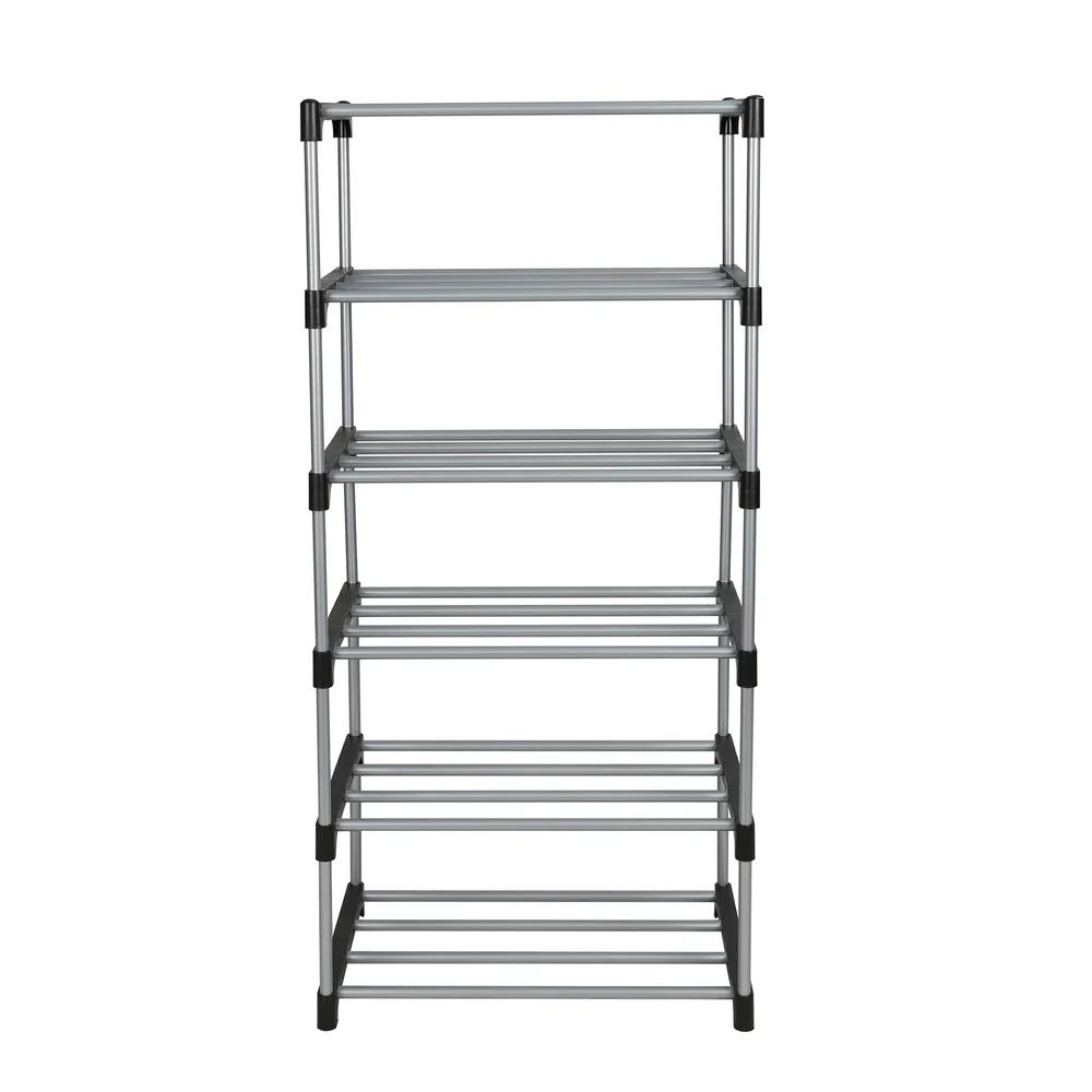 6 Tier Shoe Rack Storage Solution Stackable Metal Pipes Plastic Connectors Organize Shoes Entryway Closet Garage 8 Pairs Durable