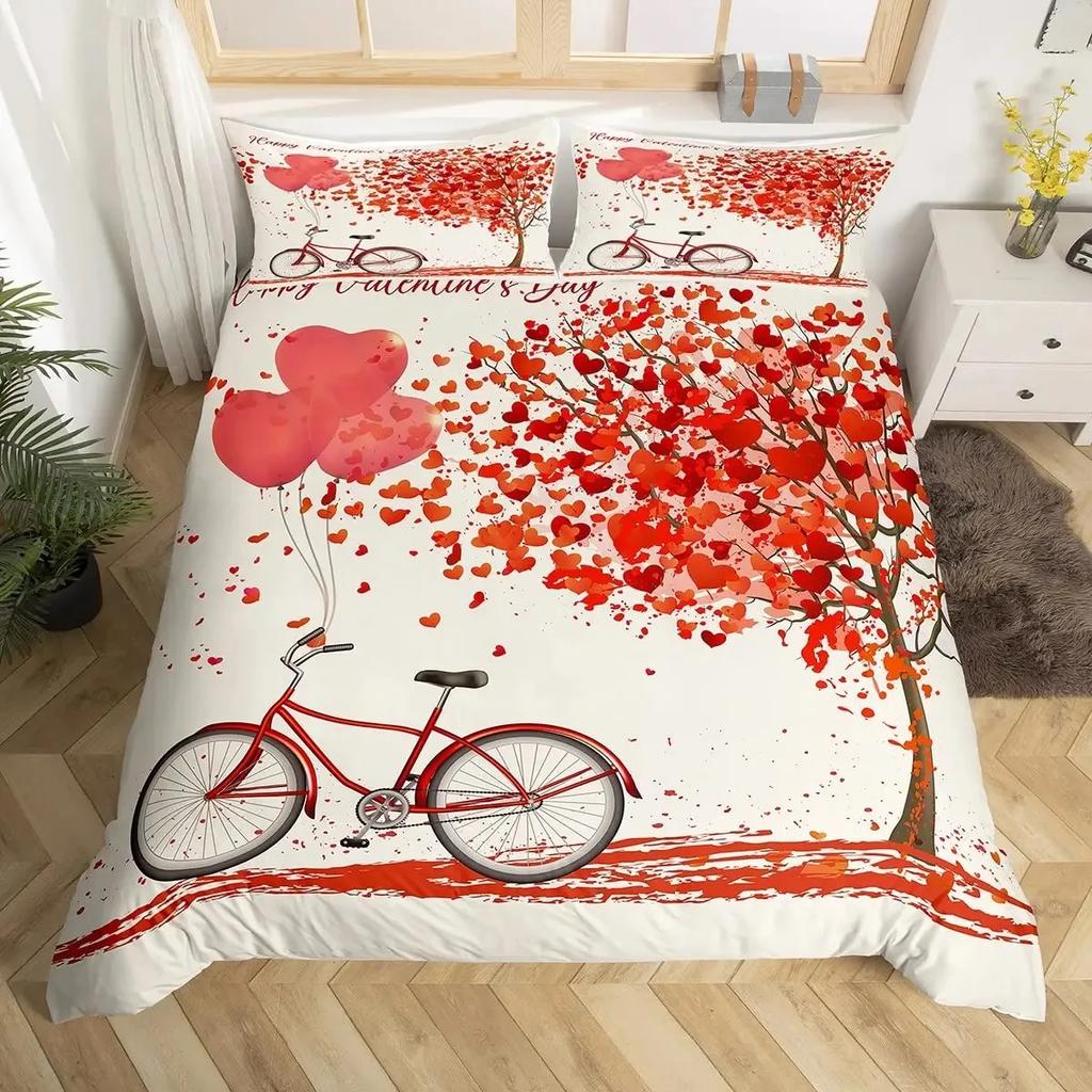 Romantic Wedding Duvet Cover Set Valentine's Day Red Love Heart Bedding Sets Couple Comforter Cover Hand Draw Quilt Cover King