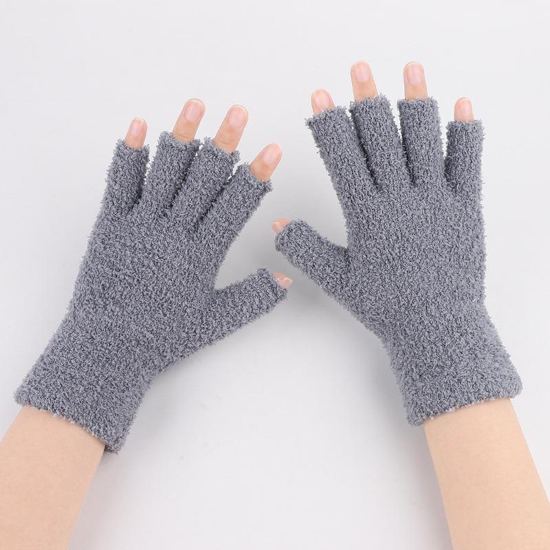 Plush Half-finger Gloves Winter Men's and Women's Fleece Cold-proof Warm Gloves Thickened Coral Fleece Knitted Gloves