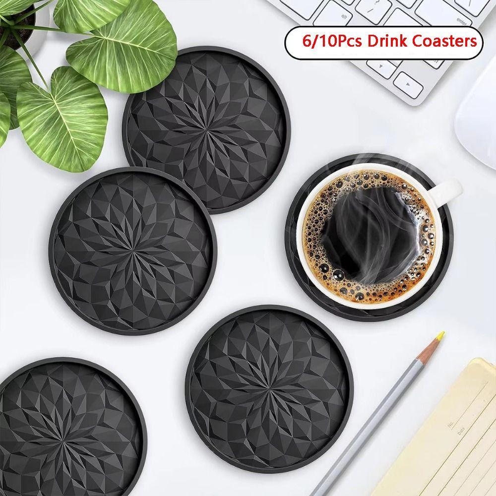 6/10Pcs Round Drink Coaster Set Tabletop Protection Tea Mats Placemats Cup Pads  Hotel Restaurant