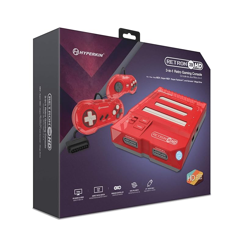 Hyperkin N 3 HD 3-in-1 Gaming Console for NES, Super Famicom, and Genesis/Mega Drive (Jasper Red) - Super NES
