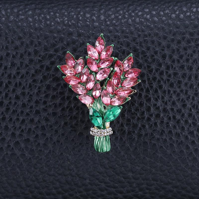 

Lavender Alloy Brooch for Women, Mori-kei Style Plant Bouquet, Rhinestone Inlaid, Clothes Pin, Anti-exposure Accessory