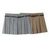 European & American Solid Color Pleated Mini A-Line Culottes with Waist Belt