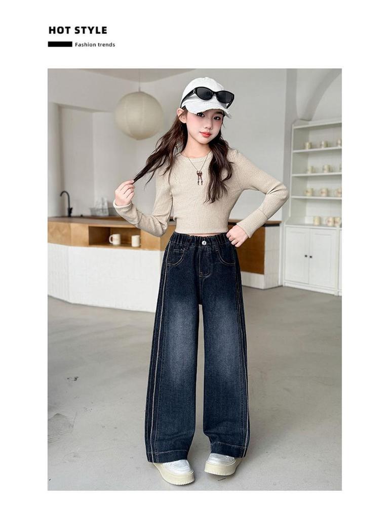 Frühling 2025 Mädchen Denim Weitbeinige Hose: Stylische Hosen mit geradem Bein für Kinder
