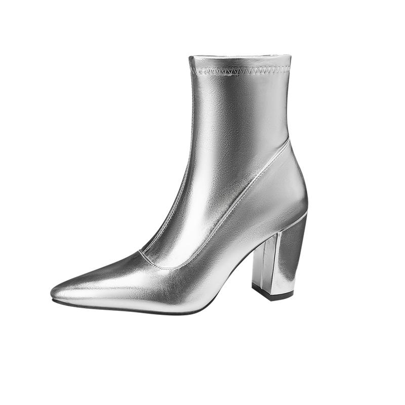 Plus Size Gold Microfiber Fabric Pointed Ultra-High Thick Heel Zipper Short Boots Thick Plush Lining Winter Ankle Silver Boots 34 серебряный 7919₽