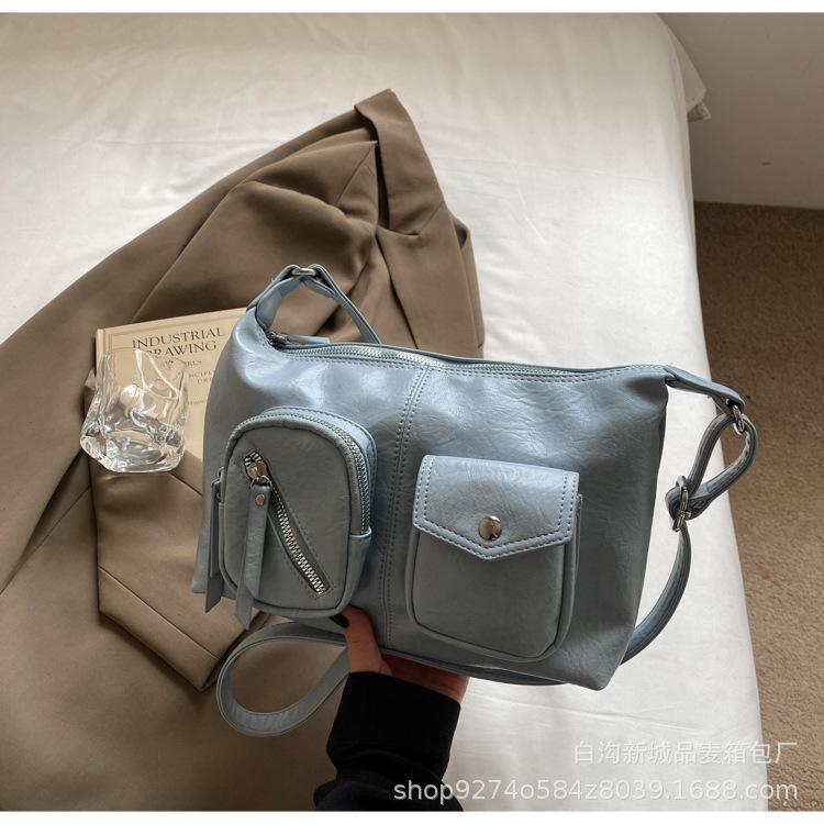 

Large capacity bag women s fashion retro versatile 2025 new casual shoulder messenger bag double pocket commuter bag синий
