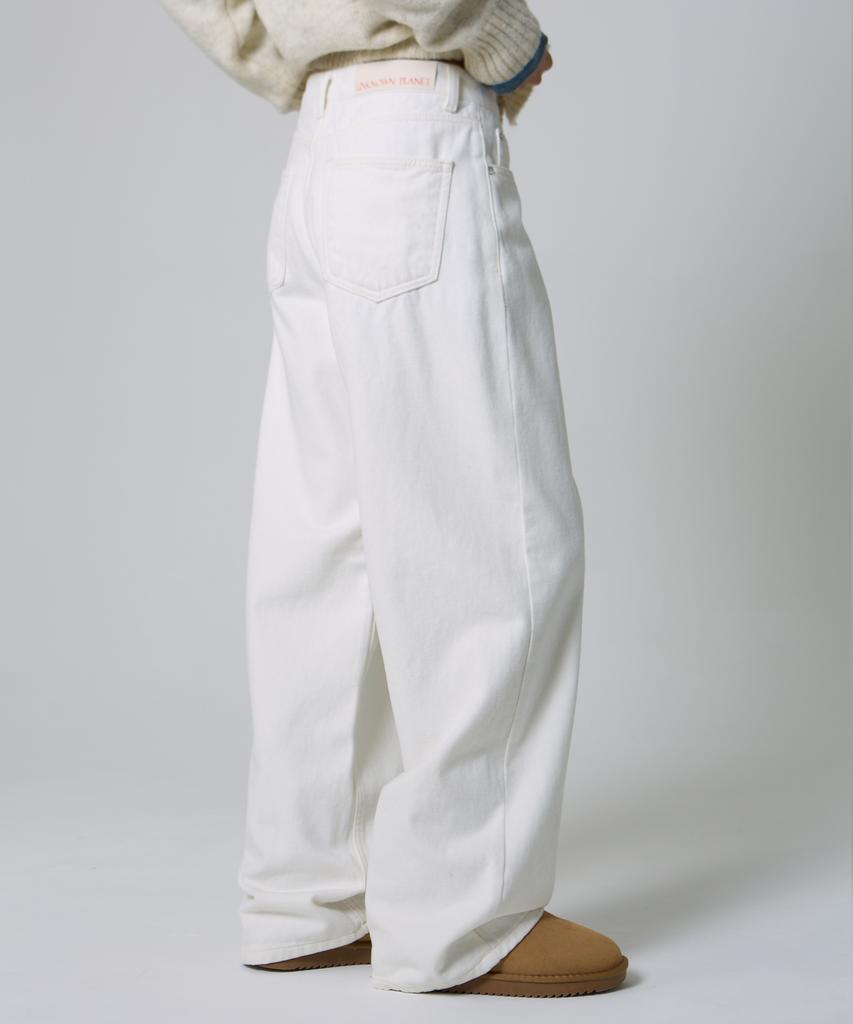 UNKNOWN PLANET [Fleece Version Added] Daily Wide Denim Pants White