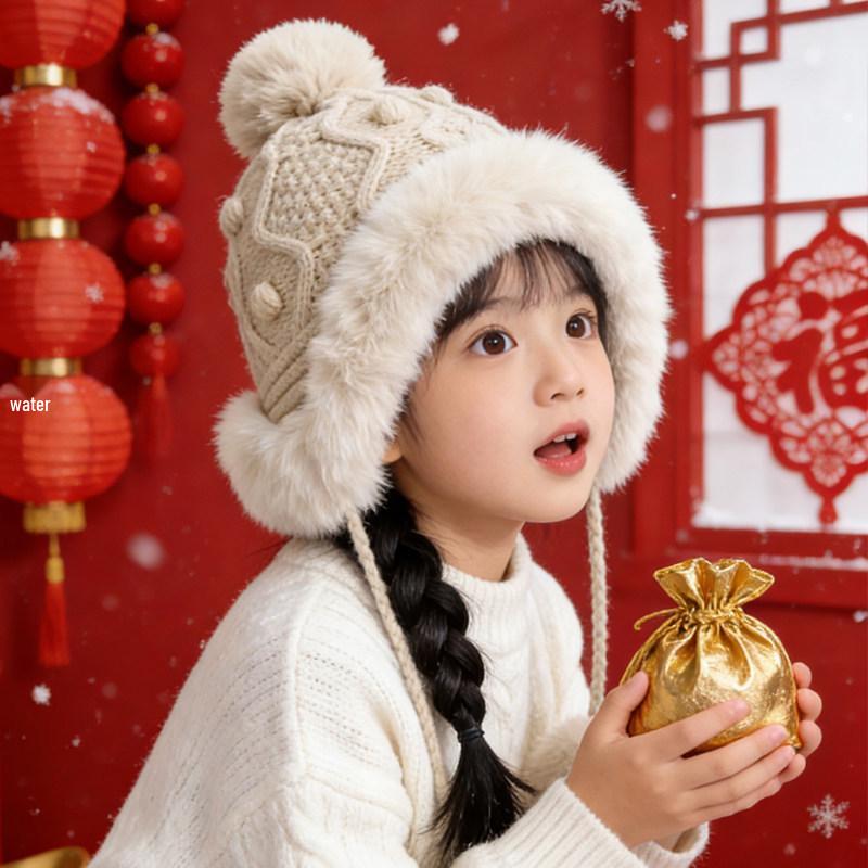 Girls' Warm Plush Ear Protection Hat for Autumn/Winter - Cute & Versatile