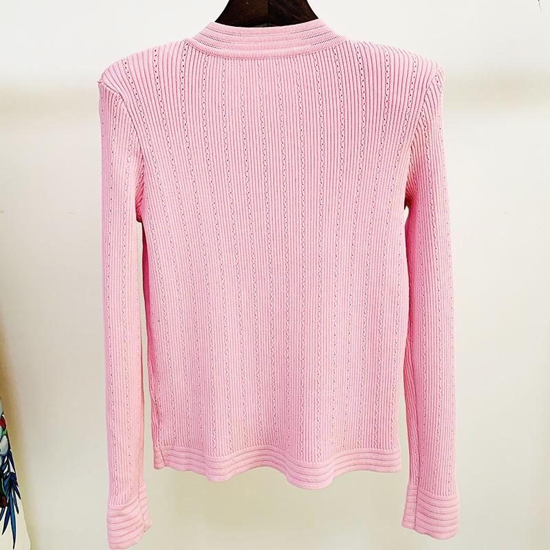 High Street Fashion Spring 2026 Pink Slim Fit Knit Cardigan with Lion Buttons