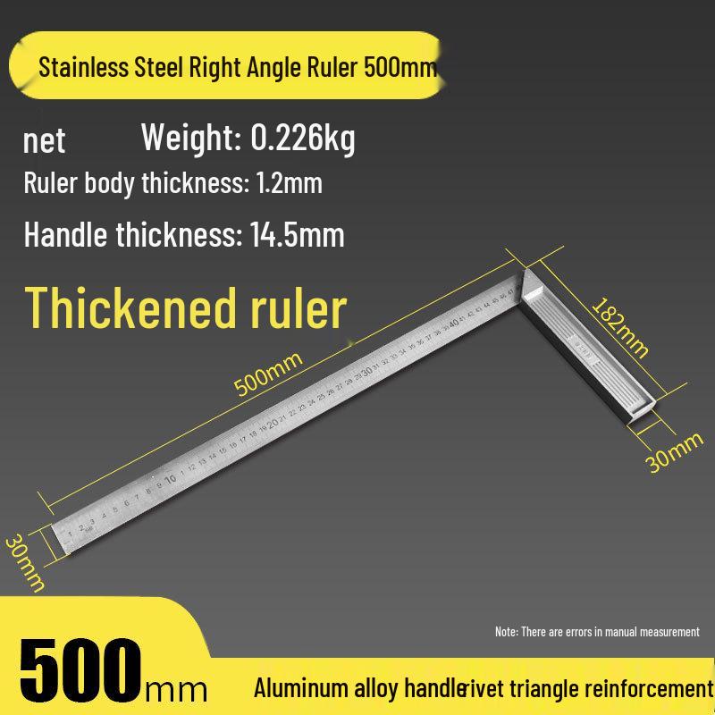 High Precision 90° Stainless Steel & Aluminum Angle Ruler for Woodworking
