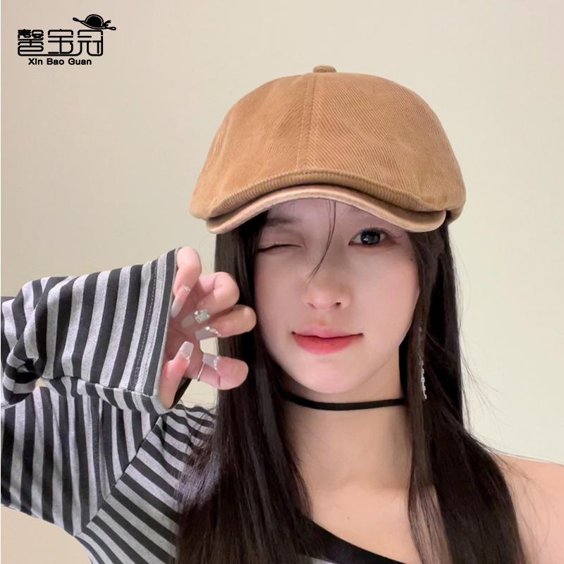 Retro Corduroy Painter Hat Spring and Autumn Versatile Fashion Show Small Face Forward Hat Advanced Sense Beret