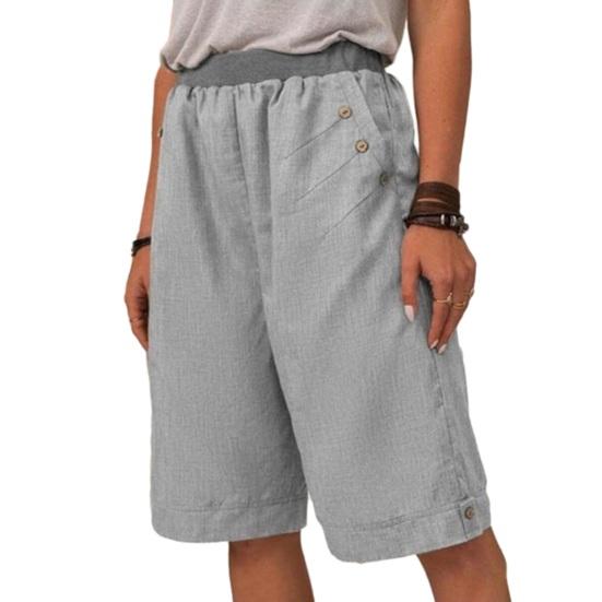 Women Summer Shorts Elastic Waist Mid-rise Casual Sporty Style Shorts with Pockets Solid Color Straight Wide Leg Shorts