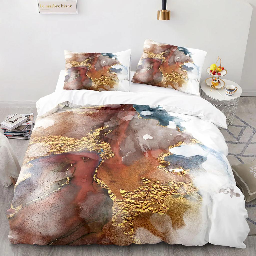 Modern Gold Blue Marble Soft Duvet Cover Women Kid Gift Gliter Abstract Marble Luxurious Ink Plus Wash Art Theme Bedrom Decorations