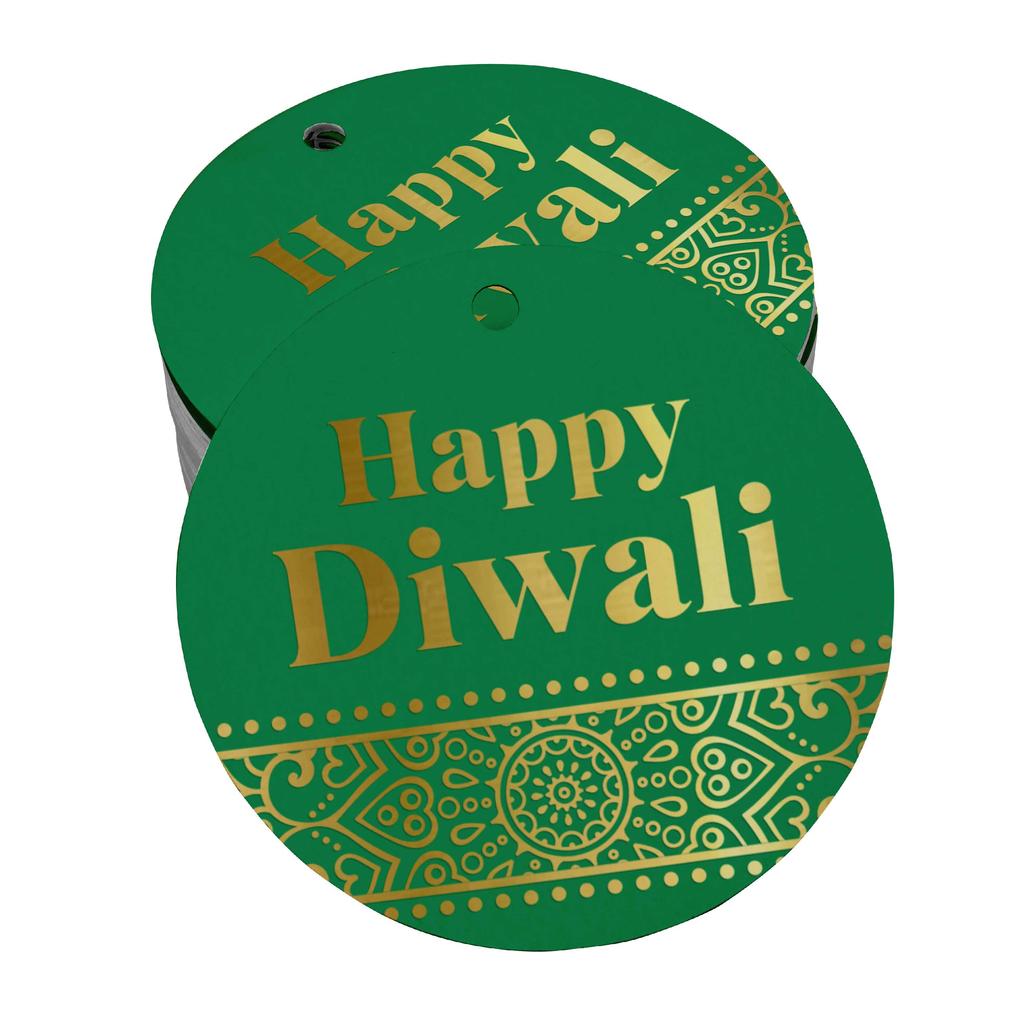 Inkdotpot 100 Pack Happy Diwali Favor Paper Tag Craft Real Gold Foil Hang