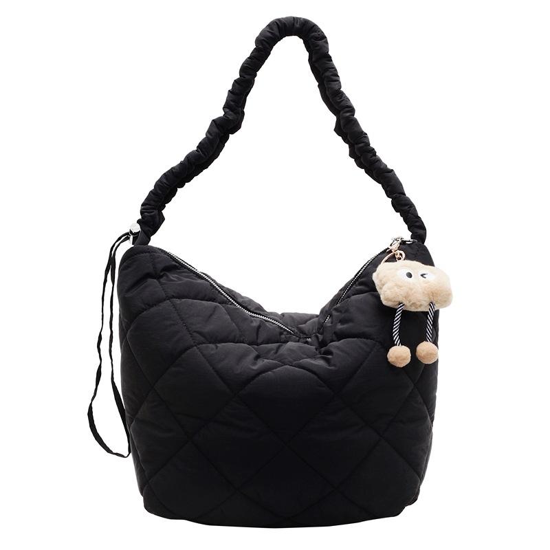 Rhombus down cotton clothing bag women's 2025 new large-capacity shoulder underarm bag winter messenger tote bag