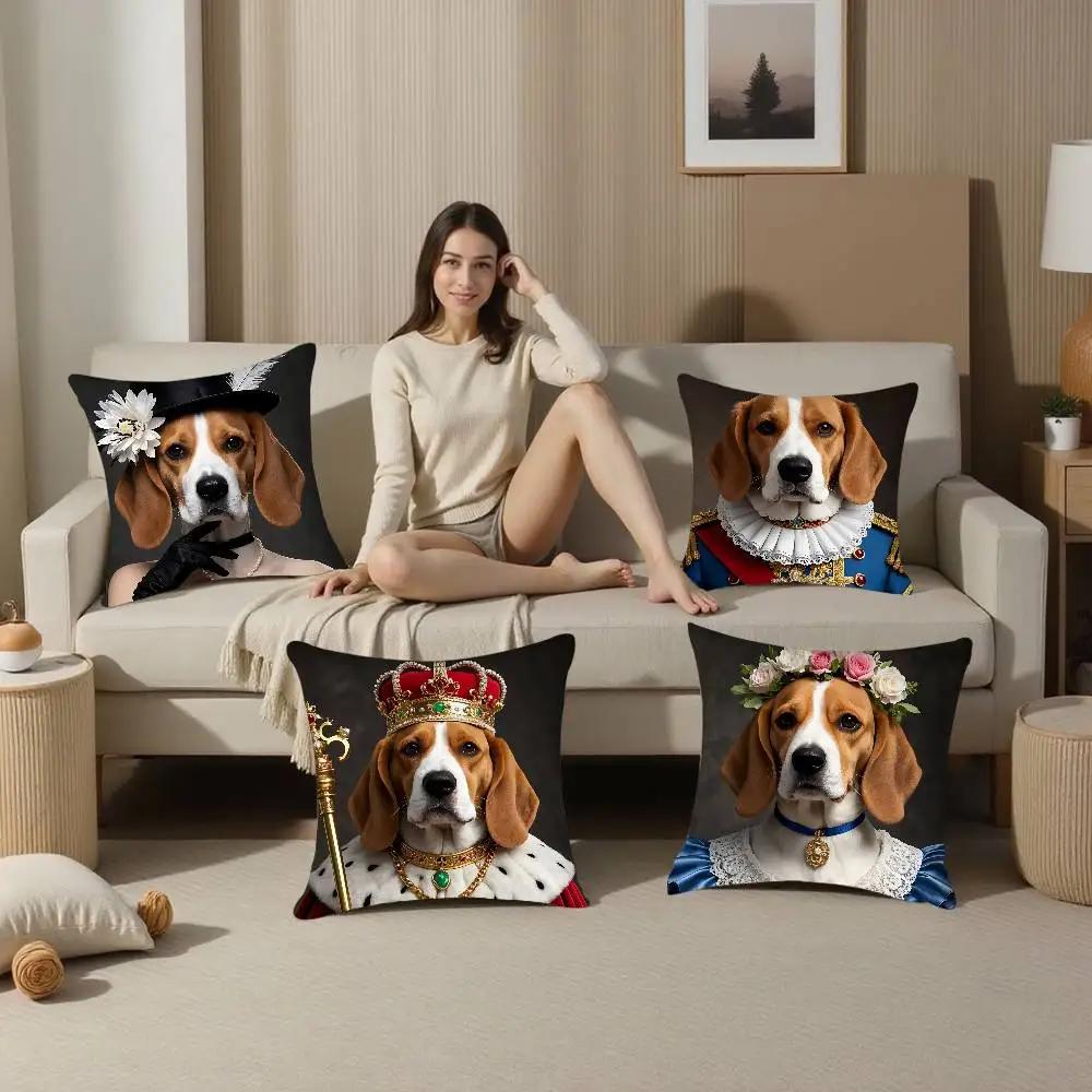 Renaissance Royal Beagle Dog Pillow Case Square Double‑Sided Print Cushion Case For Sofa Home Bedchamber Decor Gift