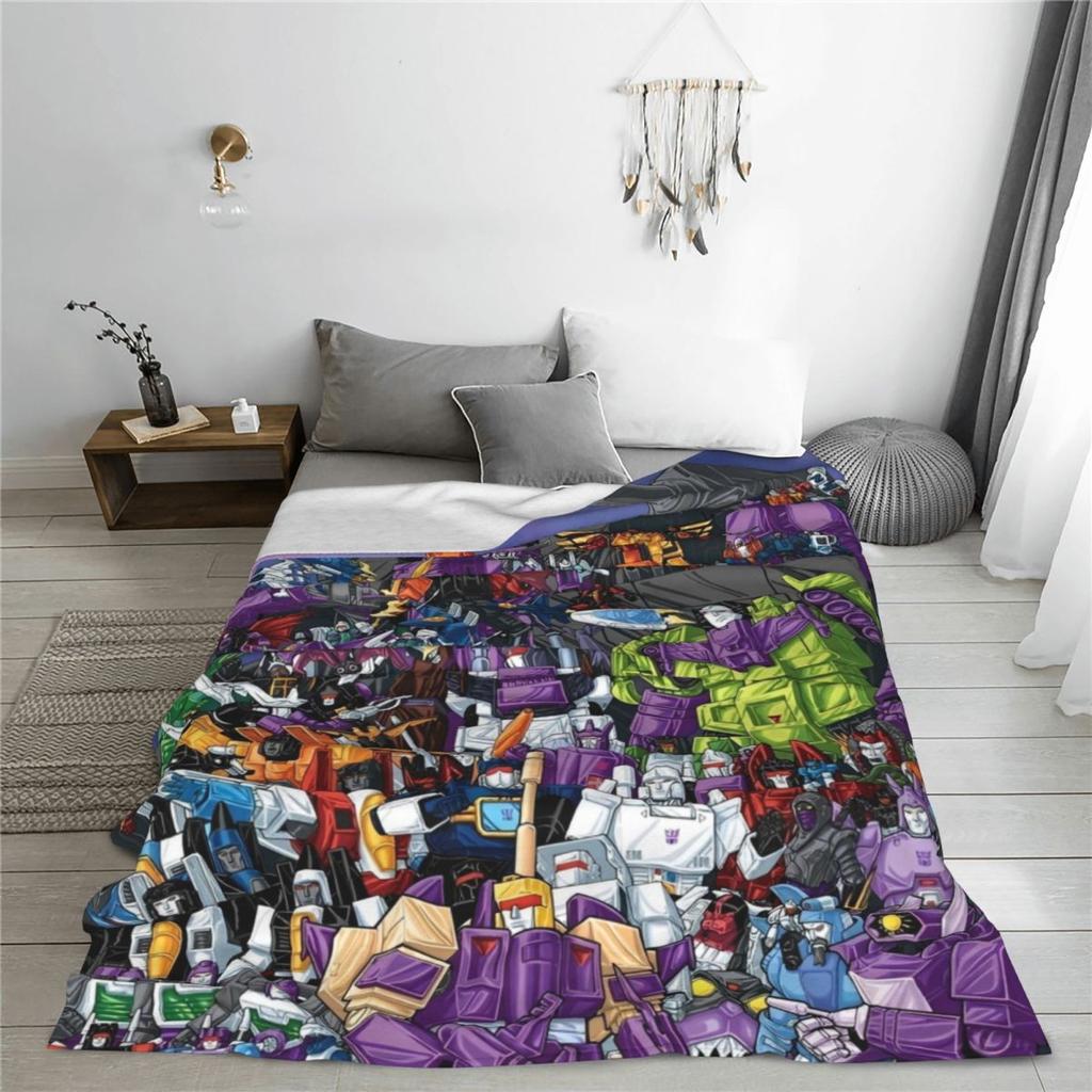 Cartoon Transformers Autobots Knitted Blanket Flannel Robot Car Anime Movie Lightweight Thin Throw Blanket Bedroom Sofa Bed Rug