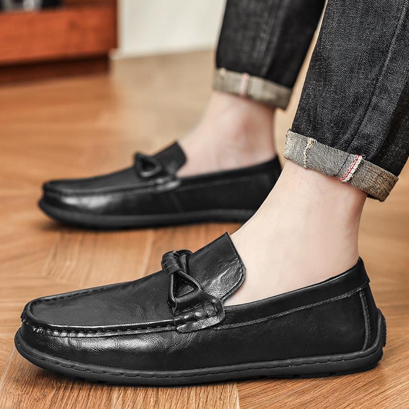 Fashion Flat Bottomed Anti Slip Comfort Low Top Loafers Lightweight Outdoor Driving Shoes Brand Business Office Men Leather Shoe