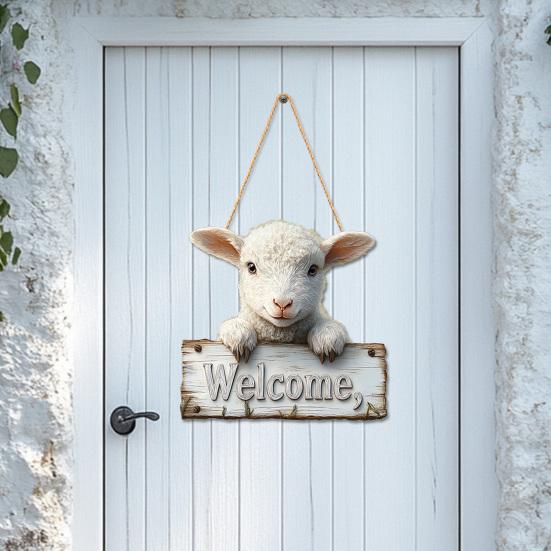 Sheep Welcome Door Sign Farmhouse Rustic Front Door Lamb Hanging Sign Indoor Outdoor Animal Hanger
