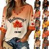 Women's Casual Fashion Three-Quarter Sleeve V-Neck Top with Halloween Print