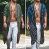 Men Beach Coat Retro Style Mid-Length Fit Printing Jacket Sun Protection Loose Open Front Long Outwear