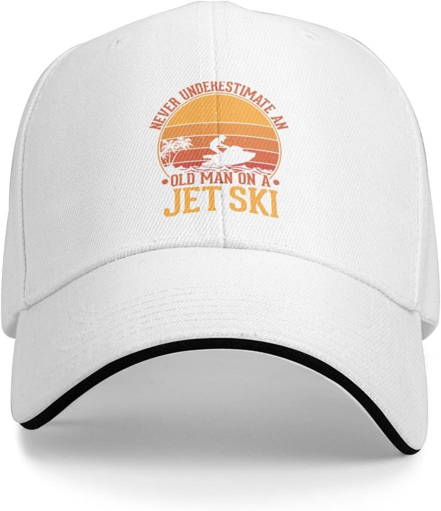 Old Man On A Jet Ski Sunset Graphic Baseball Cap Polyester Adjustable Cool Hat for Men Women