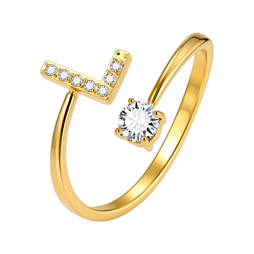 Chic Zircon Initial A-Z Letter Rings for Women Girls Adjustable Opening Ring Name Alphabet Female Wedding Fashion Jewelry Gift