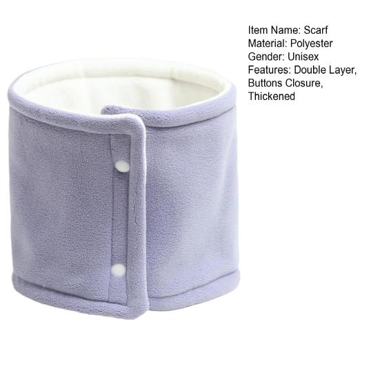 Women Scarf Double Layer Thickened Velvet Warm Neck Warmer with Button Closure Solid Color Design Winter Scarf