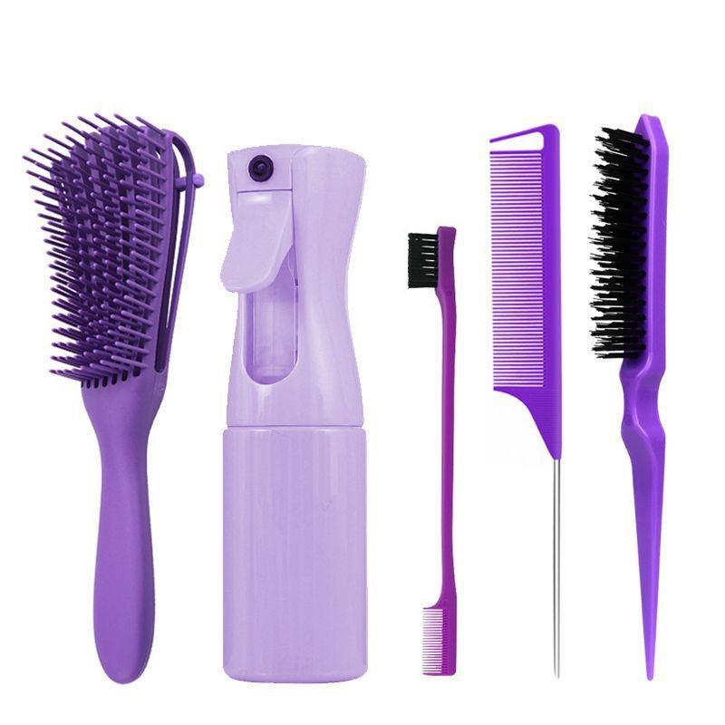6pcs/Set Comb Brush Set Hairdressing Spray Bottle Hair Braiding Loop Pointed Rat Tail Comb Edge Fixed Mouse Control Brush