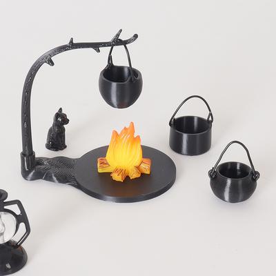 4/5Pcs Dollhouse Mini Hanging Stove Stockpot Fire Pile Model Dollhouse Outdoor Camping Scene Decoration Dolls House Accessories